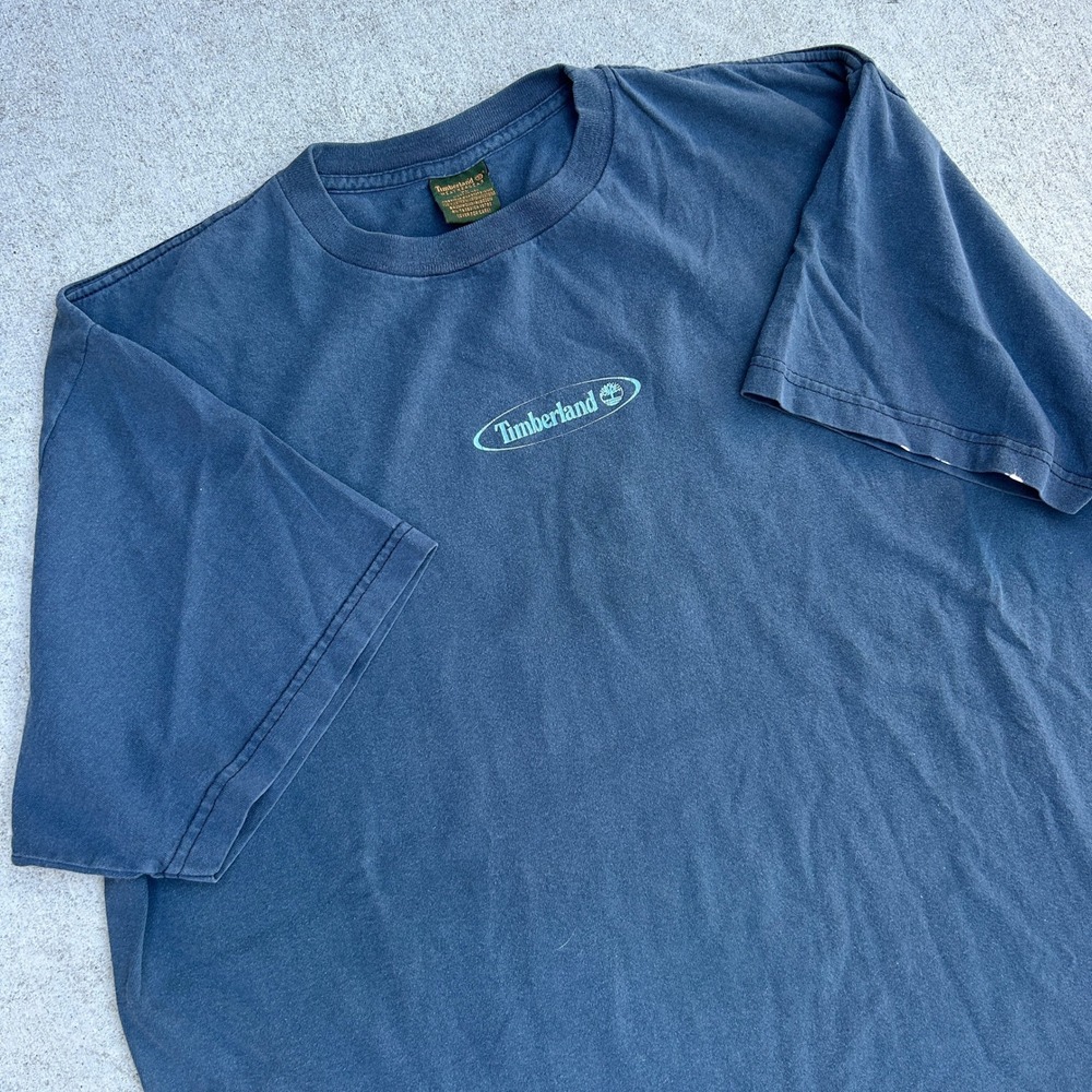 Timberland T Shirt XL Navy Blue Vintage 90s Made in USA Center Logo Oakley Style